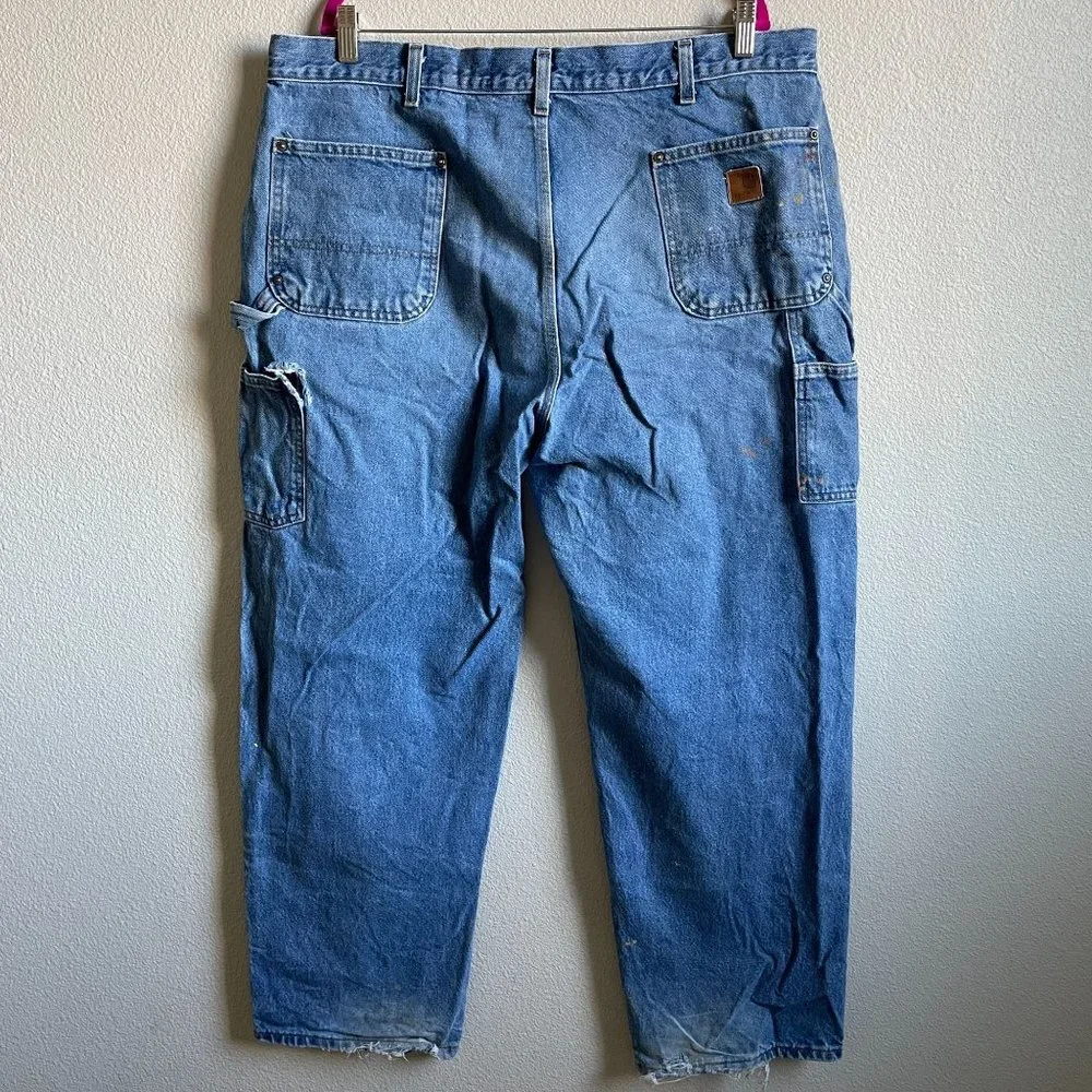 Carhartt Jeans Double Front Knee Washed Logger Denim Distressed Paint Grunge